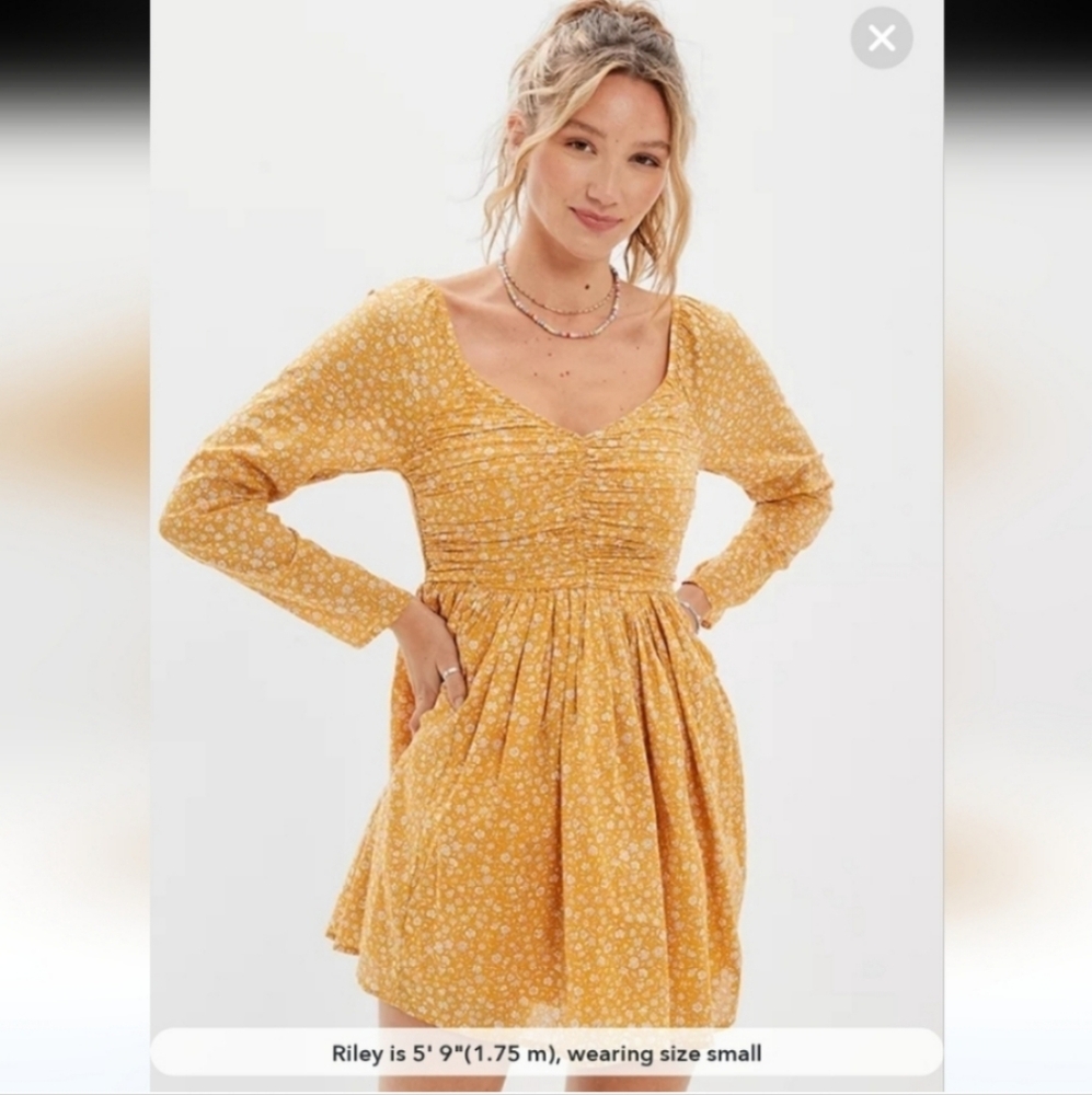 Yellow Floral Long Sleeve Dress